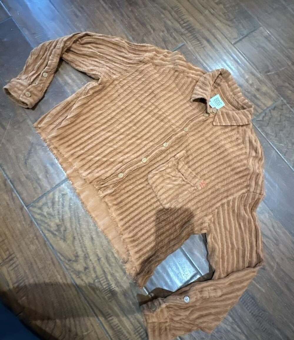 BDG Corduroy Button-Up Shirt Size S Brown Shacket Cropped Raw Hem